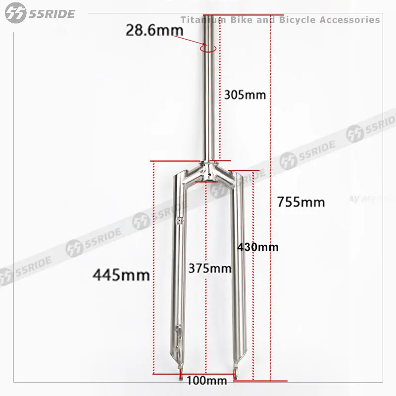 55RIDE Titanium Bicycle Front Fork MTB Bike Accessories Disc Brake Quick Release Cycling Parts, GR9, 26 