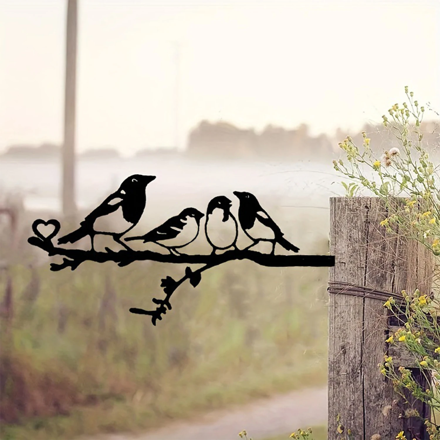 Sparrow on Branch Metal Silhouette Garden Stake Tree Backyard Patio Terrace Outdoor Art Decoration Iron Art Silhouette Decor