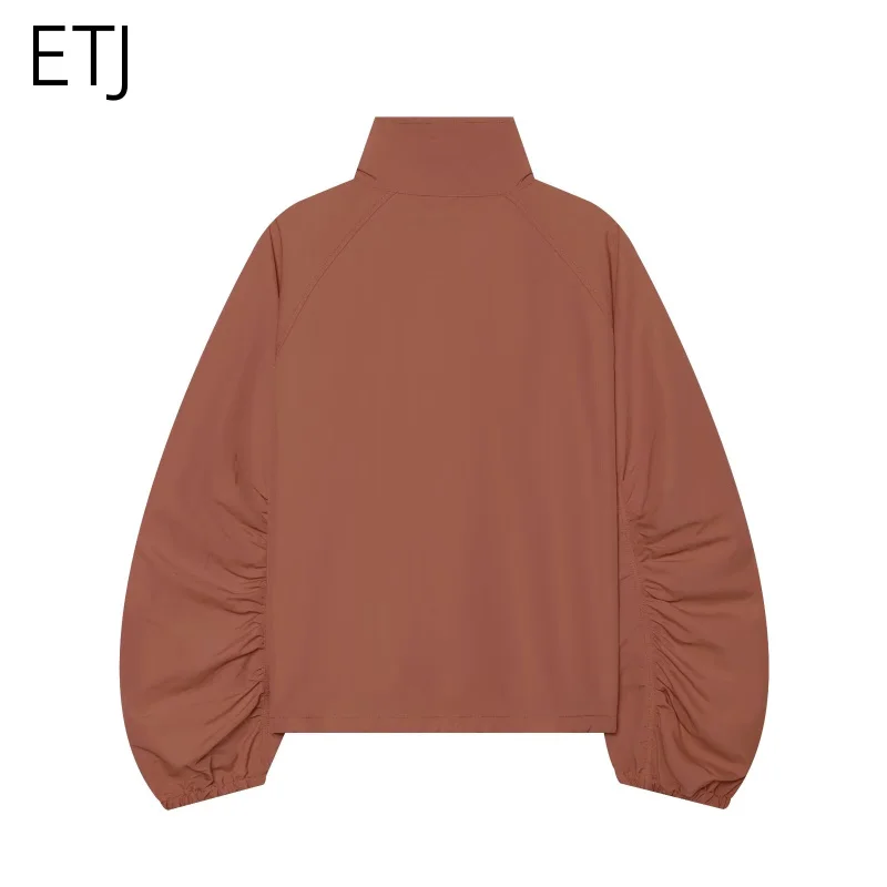 ETJ 2026 Damen Polyester Windbreaker mit Stehkragen, Knopfleiste, Leichtgewicht, Wasserabweisend, Puffärmel, Oversize-Jacke – Detail 21