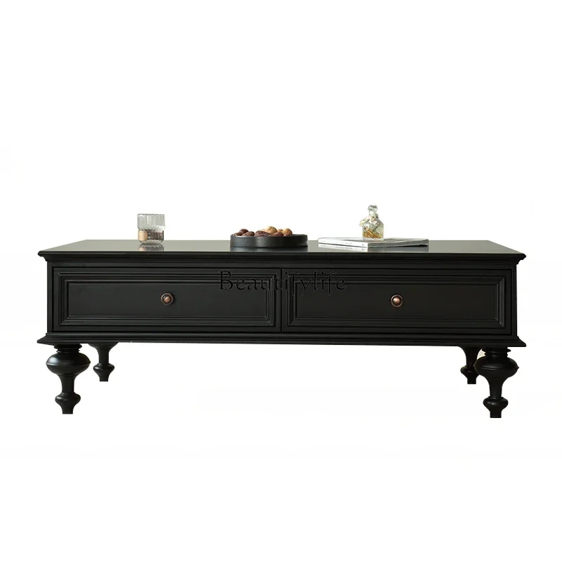 

Simple American all-solid wood coffee table French retro home living room tea table
