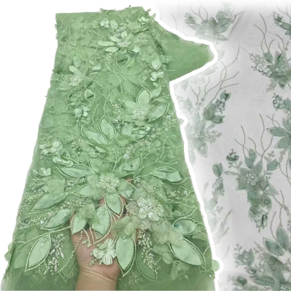 

Tulle with 3d Flowers High Quality Nigerian Party Beaded Lace Fabrics Bridal Party Sequins Lace for Sewing Dress Wedding AH1242