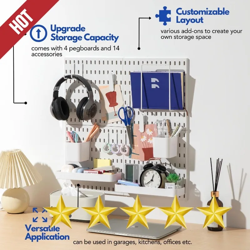 Kit de combinação de pegboard, pegboards e acessórios de suspensão modular para organizador de parede, organização de artesanato, exibição de ornamentos