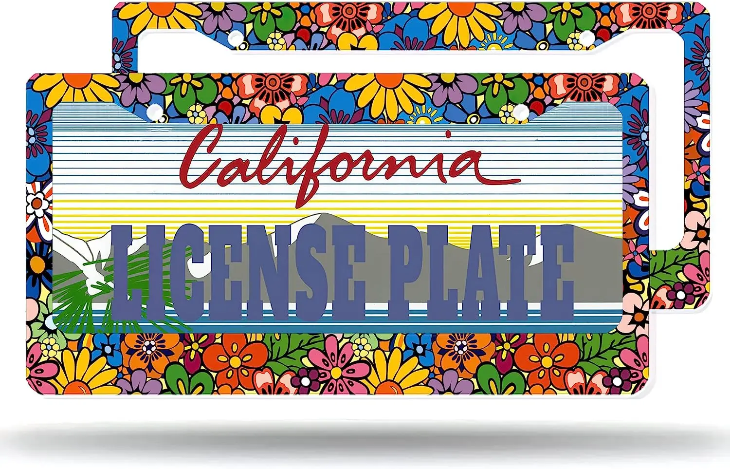 

License Plate Frame Abstract Hippie Flowers License Plate Frames,Decorative Aluminum Car Tag Frames for Women Stainless Metal