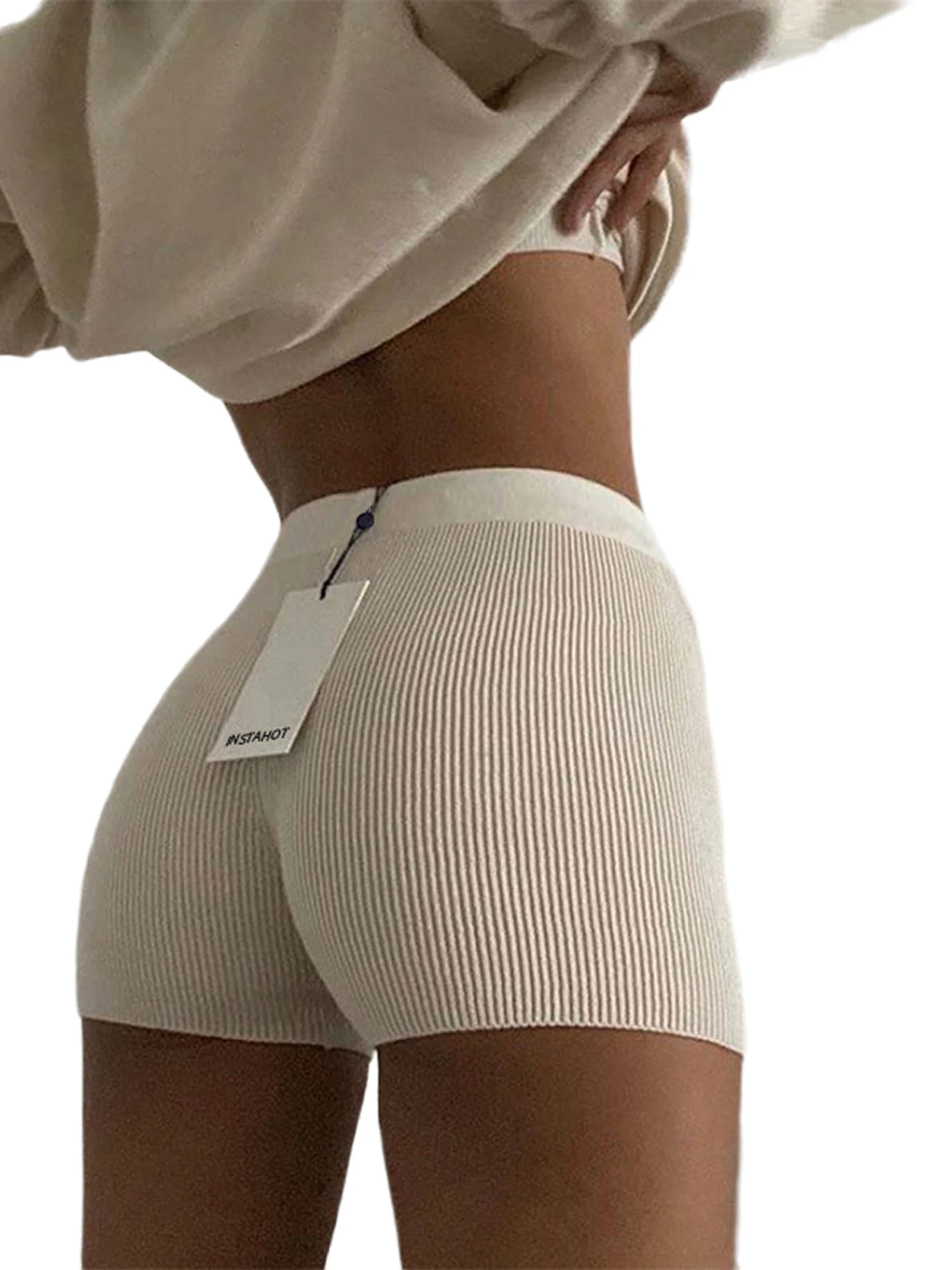 Women s Yoga Shorts Ribbed Knit Seamless Workout High Waist Athletic Gym Shorts Women Skinny Safety Short Pants