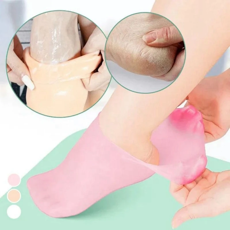 4 Pairs Full Foot Moisturizing Anti-Cracking Silicone Socks, Foot Protectors To Prevent Heel Dryness, Beach Socks About 21Cm