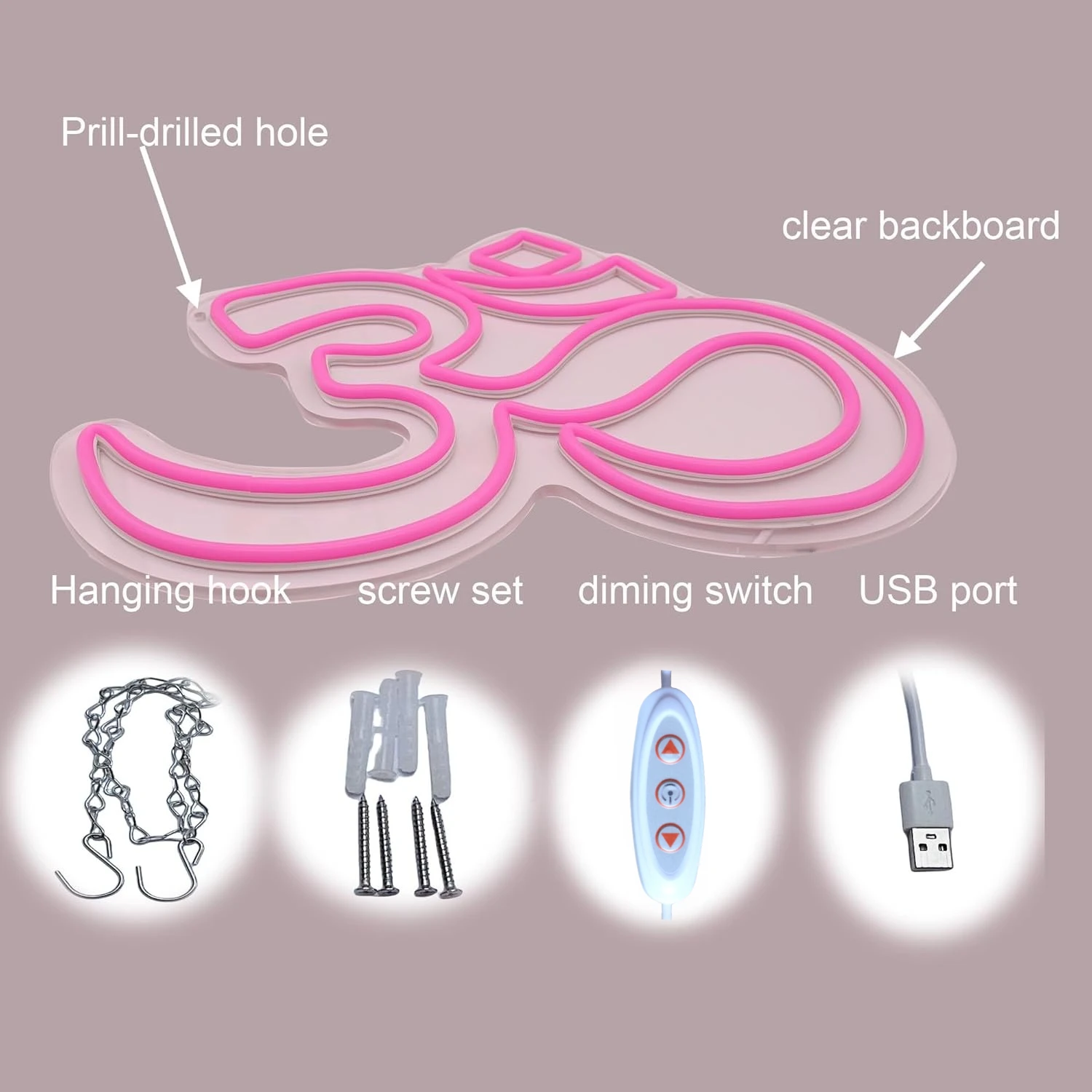 OM Neon Wall Signหรี่แสงได้-สัญลักษณ์ฮินดูภายในสันติภาพ-ไฟสําหรับห้องนอนตกแต่งบ้านสุนทรียศาสตร์วาดของขวัญวันเกิด