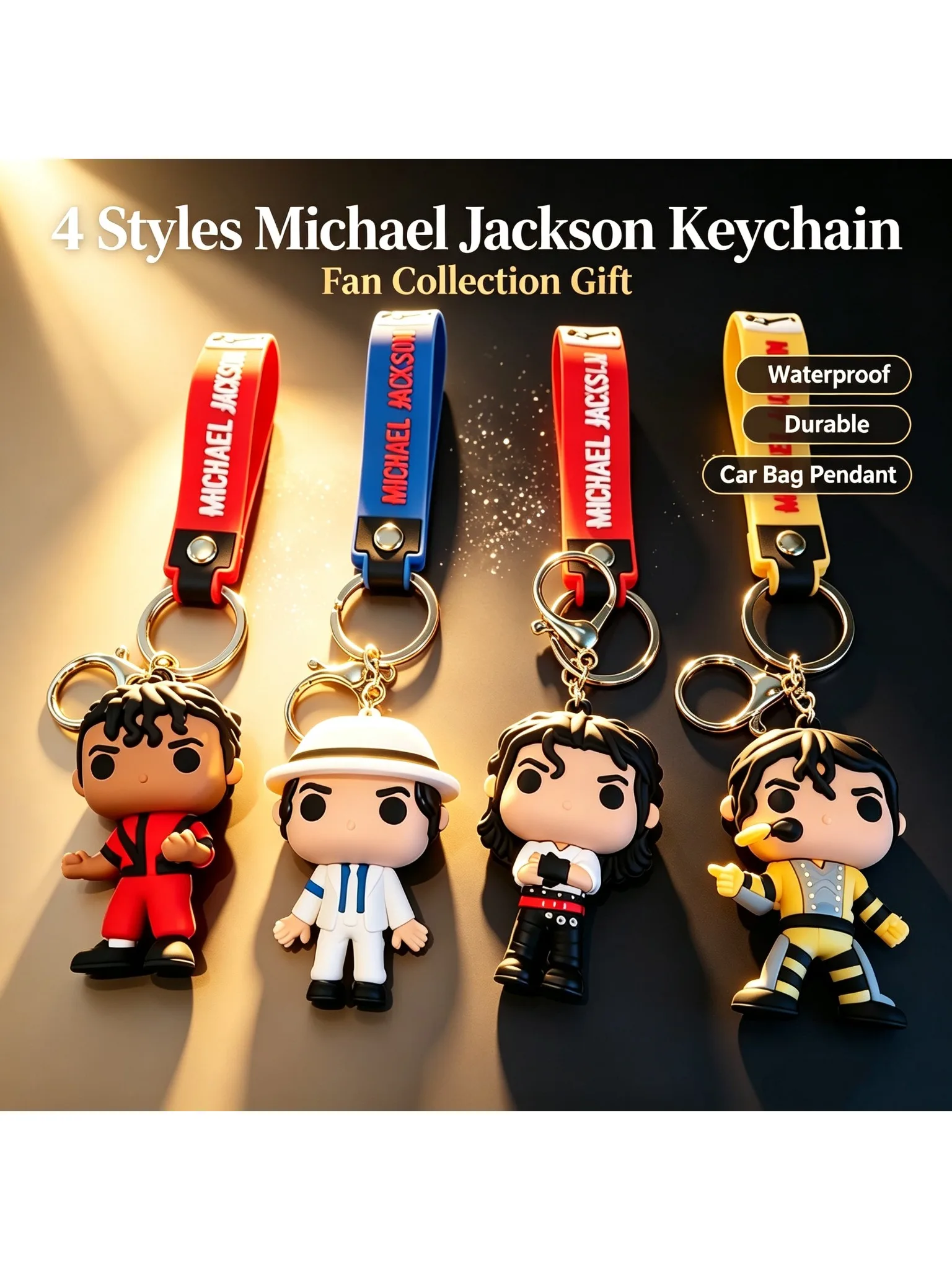 Michael Jackson Figur Schlüsselanhänger Klassisches Bühnenoutfit Puppe Schlüsselring Sänger MJ Silikon-Anhänger Fan-Kollektion Geschenk Taschenzubehör