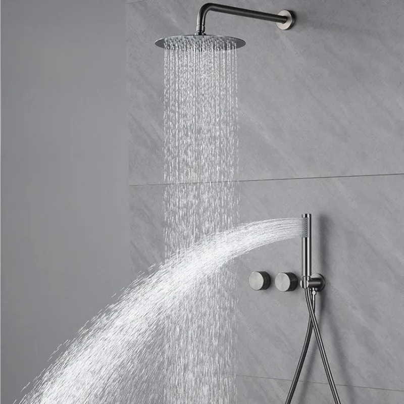 Concealed Shower Set Brass Hidden Shower System for Hotel Bathroom Embedded Rainfall Shower Combo Gun Gray/Gold/Black Optional
