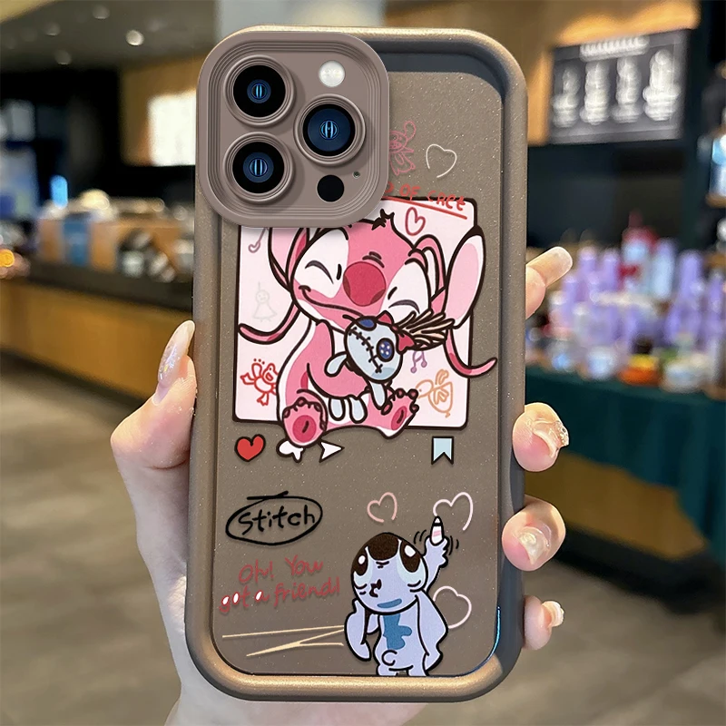 Disney Stitch Couple Cartoon Phone Case for iPhone 16 15 14 13 12 11 Pro Max 16 15 14 8 7 Plus X XS Max 8 7 TPU Shockproof Cover