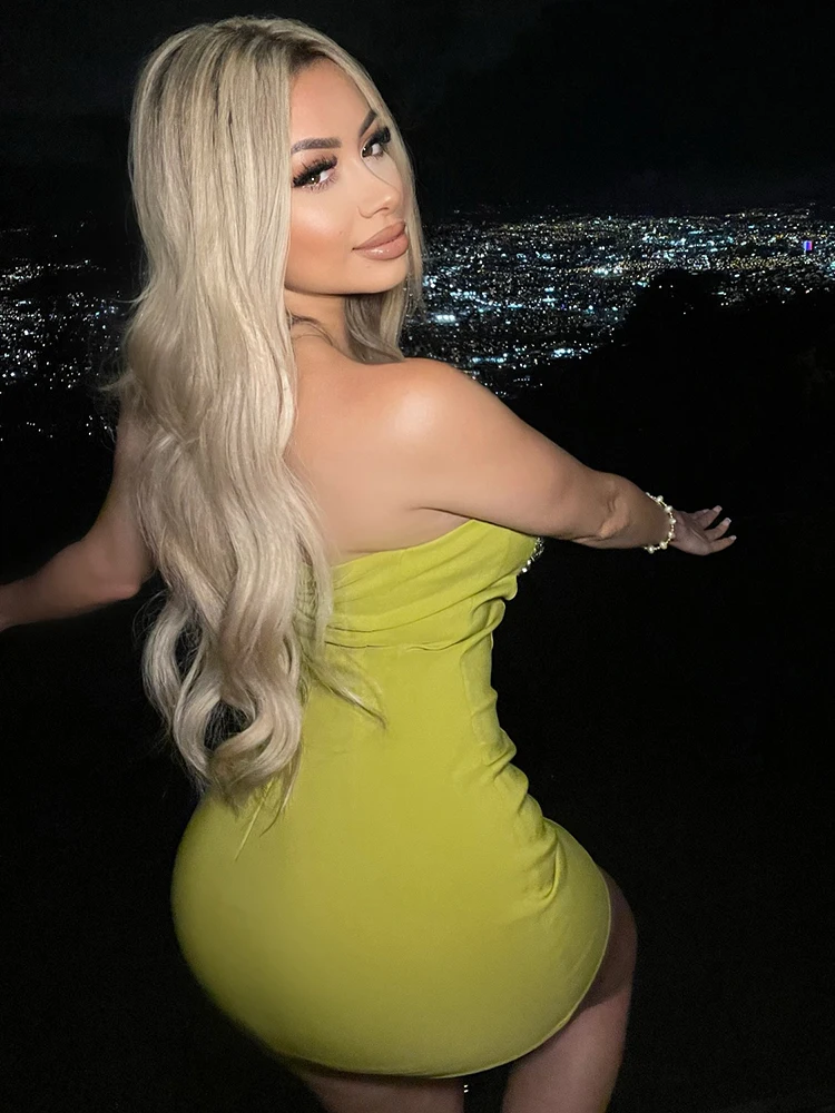 Women 2025 Sexy Green Strapless Cut-Out Bodycon Bandage Mini Dress with Embellished Bodice Luxury Birthday Party Gown