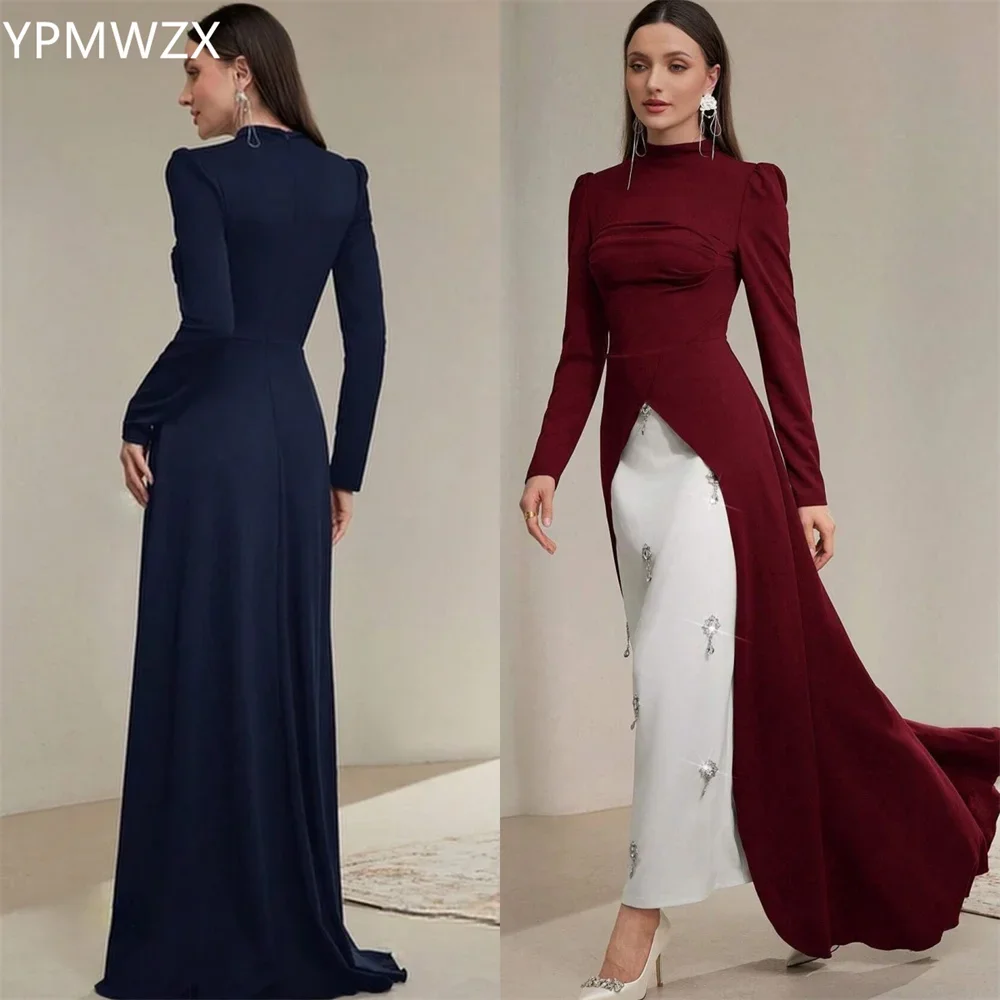 

Customized Women Party Dress Occasion Prom YPMWZX High Collar Column Floor Length Skirts Draped Bead Bespoke Dresses G