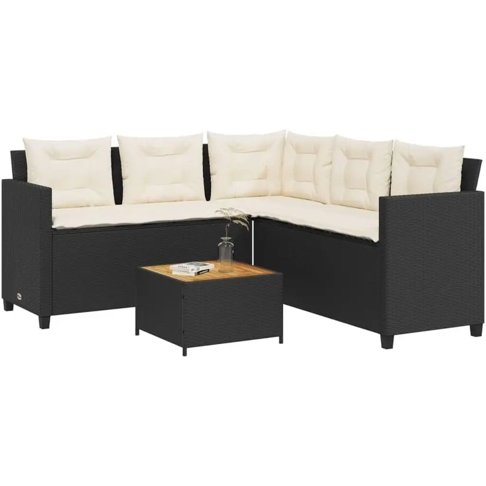 

Black PE Rattan L-Shaped Outdoor Sofa Set with Table and Cushions for Patio, Garden, or Balcony