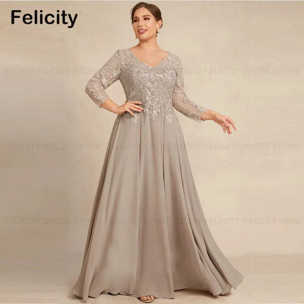 Gorgeous Plus Size Mother of the Bride Dresses A-line V-Neck Chiffon Lace Customized Wedding Guest Dresses فستان حفلات الزفاف