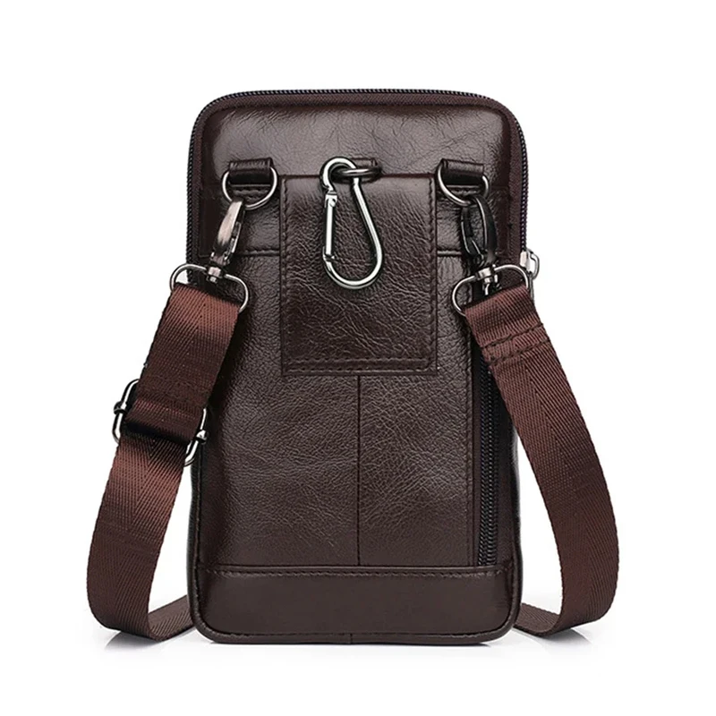 Genuine Leather Men Mini Cross body Shoulder Fanny Bags Casual Hook Cell Mobile Phone Case Messenger Belt Bag Purse Waist Pack