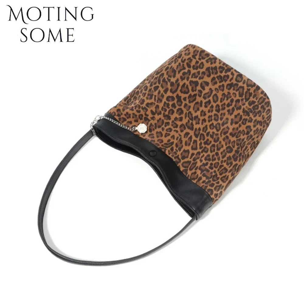 Motingsome Leopard Print Suede Leather Handbag Fashion Women Handbag and Purses 2024 New Luxury Horsehair Bucket Casual Tote