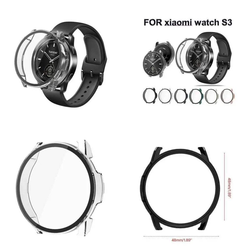 

652F Fashionable Anti Scratch Housing Protective Case+Screen Protector for WatchS3 Cover Tempered Glass Film Smartwatch Shell