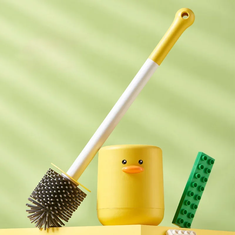 1set, Small Yellow Duck Toilet Brush Set, Cleaning Toilet Brush, Silicone Creative Wall-Mounted Style ,Cleaning Tools,