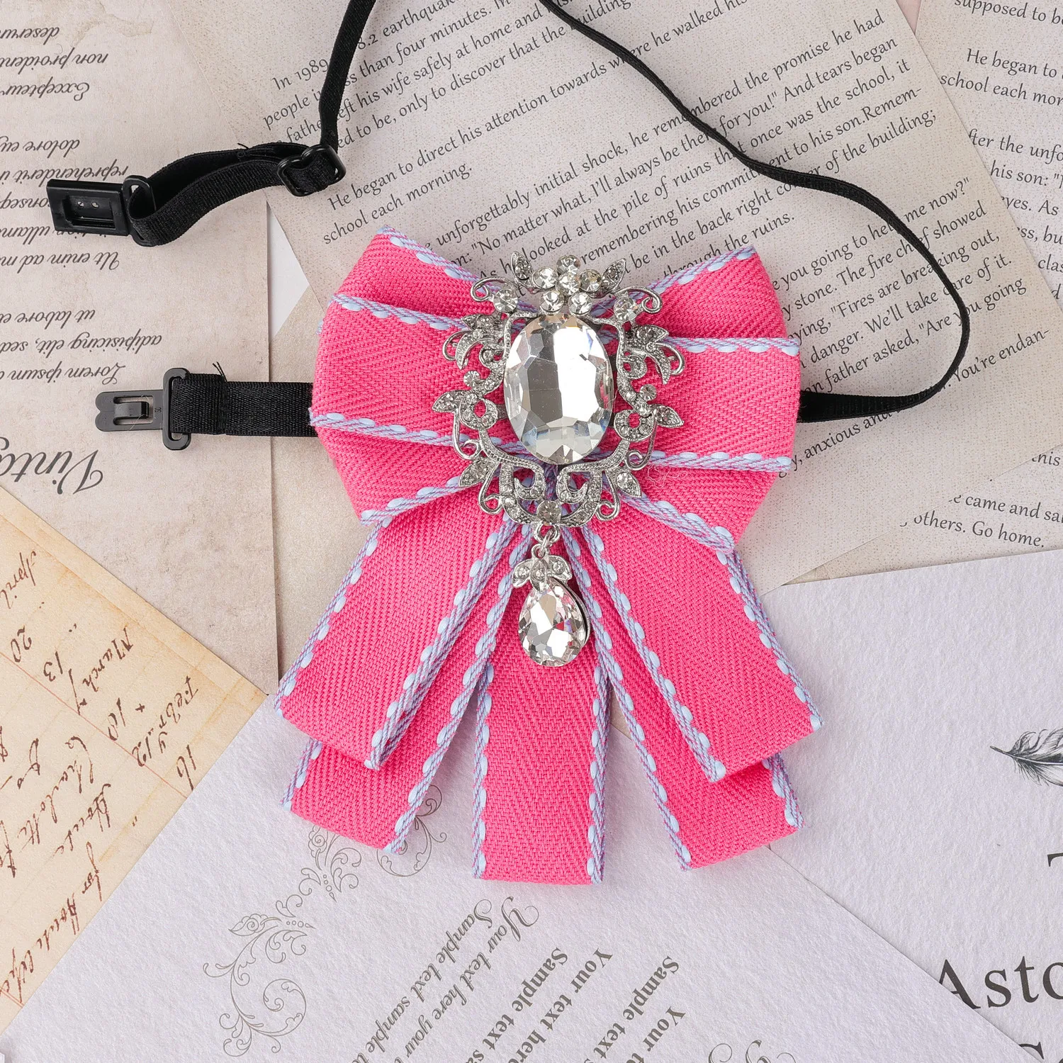 Neue Elegante Koreanische Damen-Schleife, Herren Schwarze Strass-Hemdkragen-Schleife, Mädchen Modische Fliege, Hochzeits- und Party-Krawatte – Detail 10