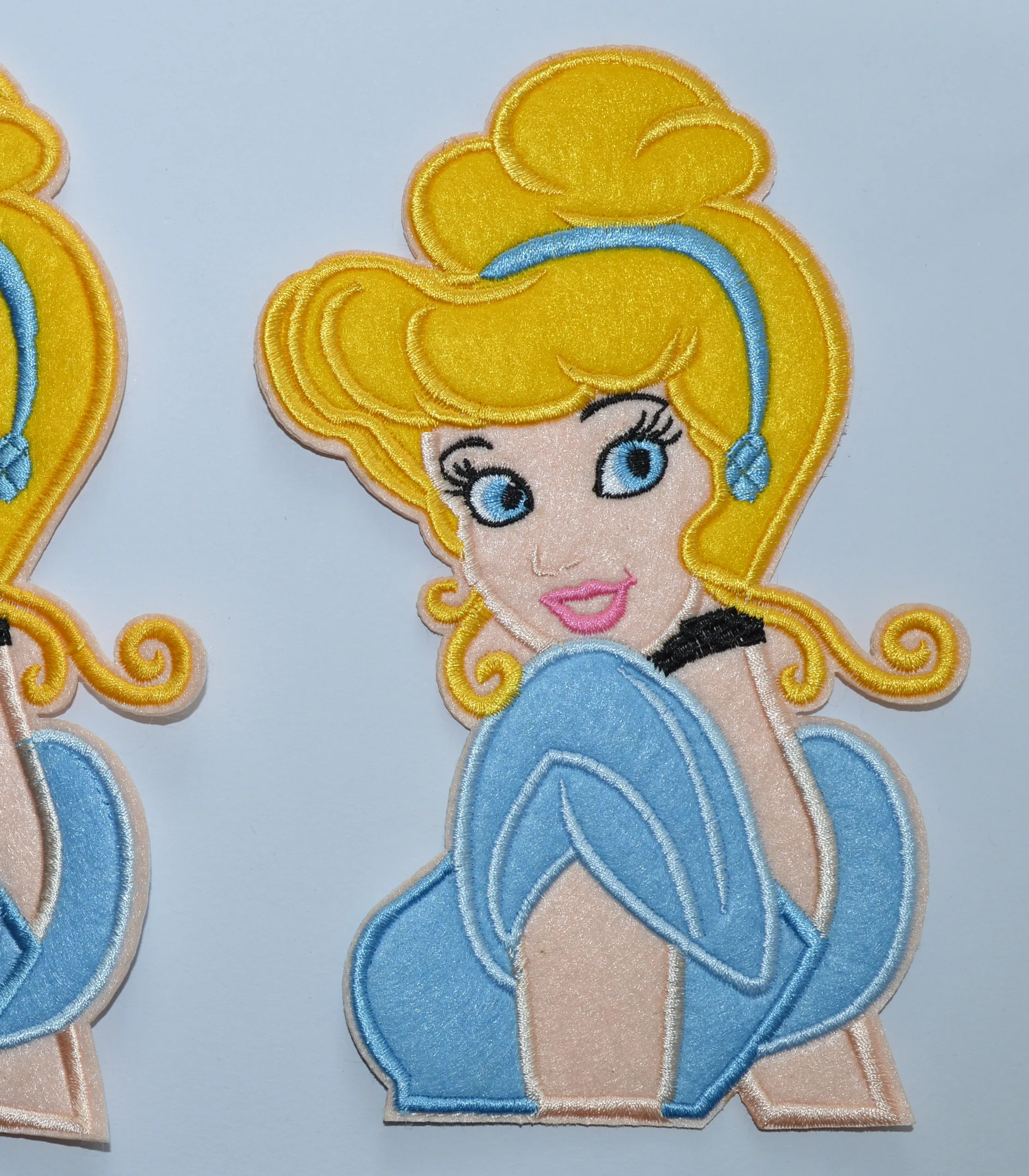 

1x big 7 inch height Princess yellow hair blue dress Embroidered Iron On Applique Patch (≈ 12 * 18 cm)