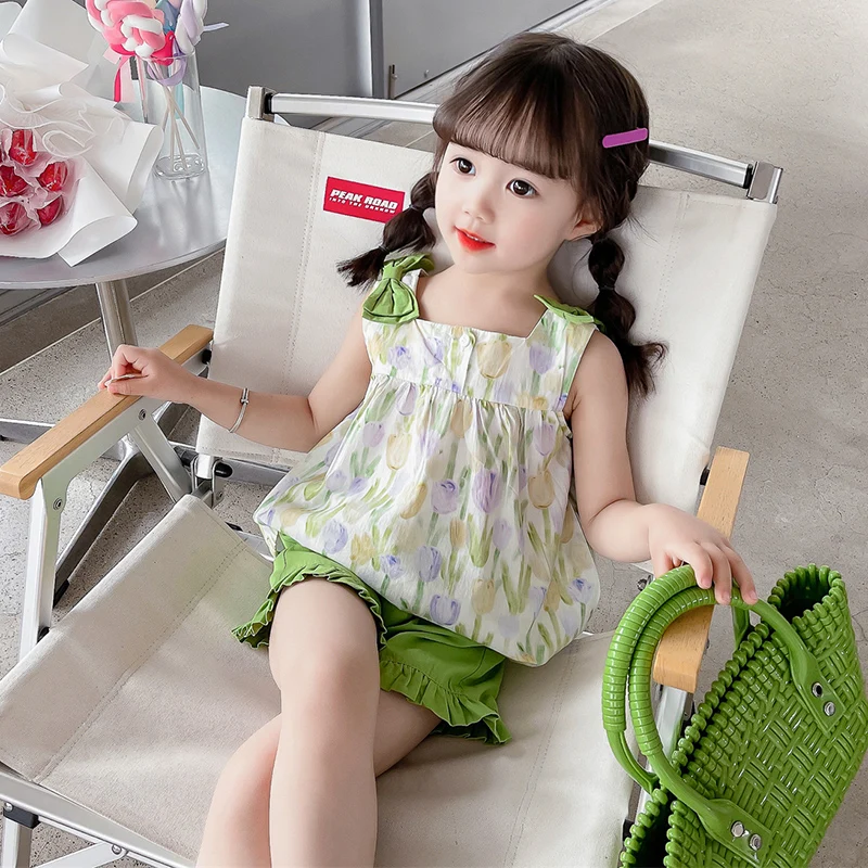 Summer Baby Girls Clothing Sets Children Floral Bow Tops Shorts 2 Pcs Suit Kids Casual Clothes Infant Outfits Princess Costumes