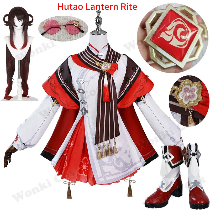 Hutao Lantern Rite Skin Косплей Костюм Парик для игры Impact Hu Tao Cherries Snow-Laden Косплей Парик Женские Карнавальные Наряды