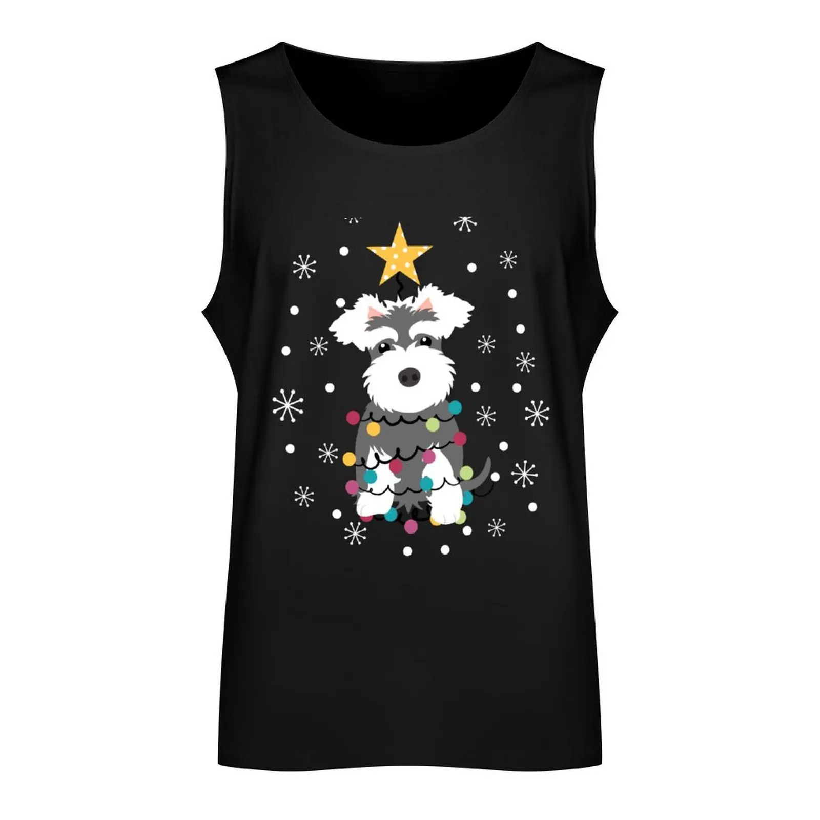 Salt and Pepper Miniature Schnauzer Christmas Tree Tank Top sleeveless gym shirts male Sports clothing Top