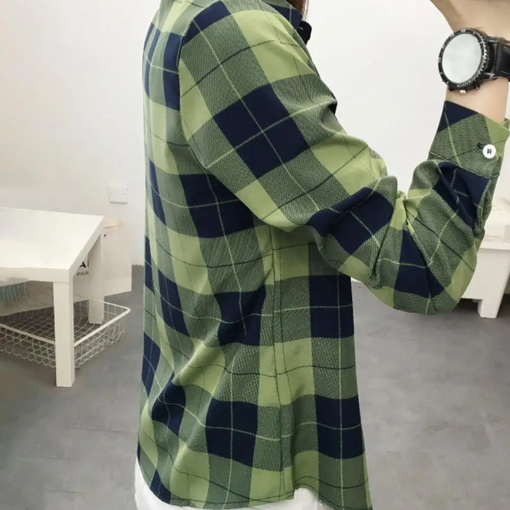 Modern  Lady Blouse Lapel Collar Plaid Print Women Shirt Soft Comfortable Women Shirt Female Clothing