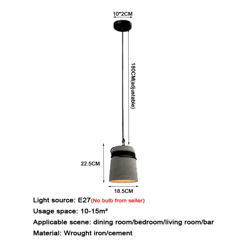 Lampadario a LED in cemento Corda di canapa Sling Camera da letto Ristorante Bar Caffetteria Isola Bancone Lampada a sospensione Lampada a sospensione creativa a testa singola