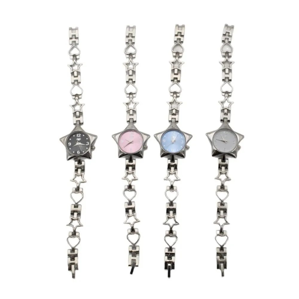 Vintage Y2K Pocket Watch Charm Bracelets Zinc Alloy Adjustable Chain Clock Pendant Star Shape Charm Bag Decoration Women
