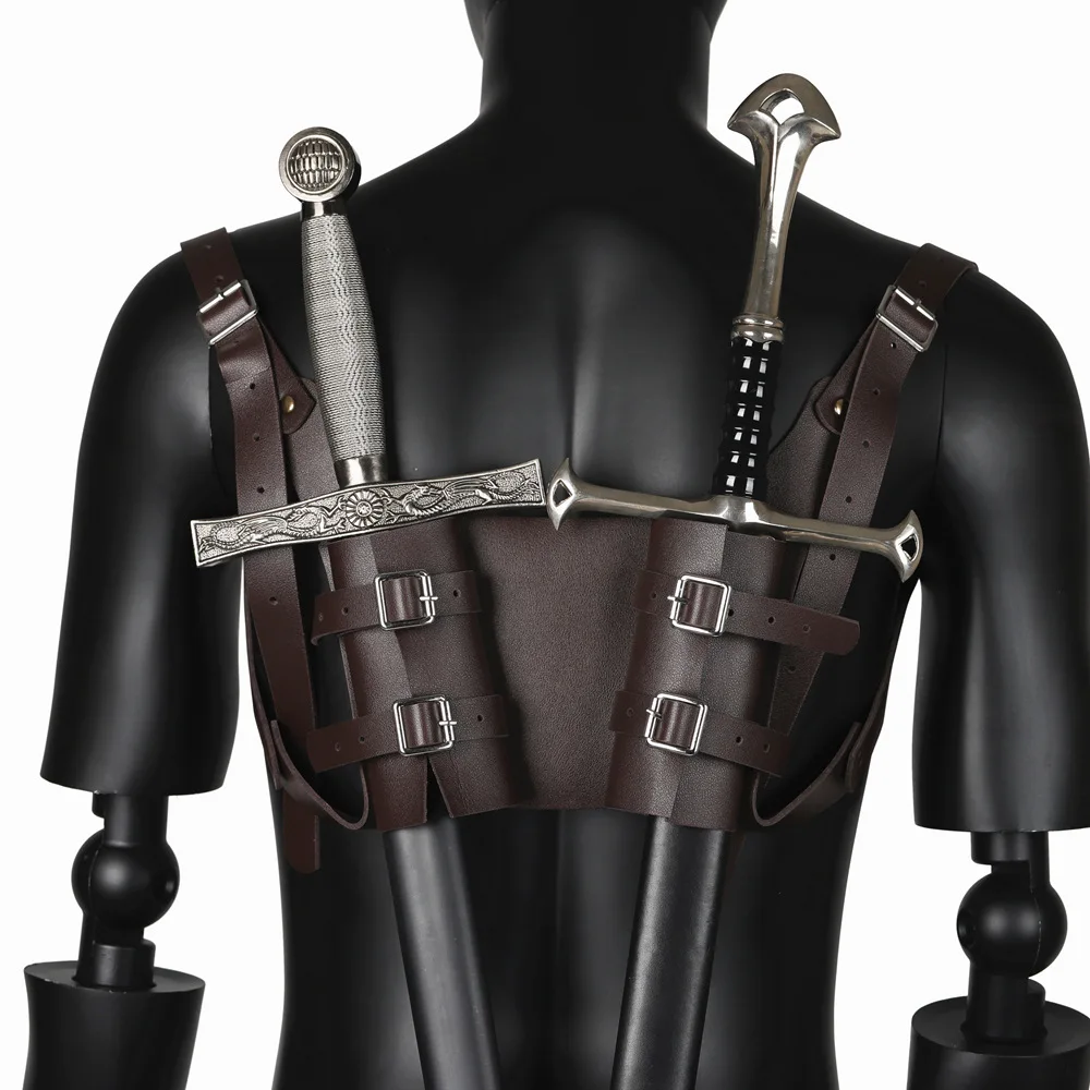 Homens Medieval Espada Ombro Bainha Traseira Sapo Bainha, Guerreiro Ninja Traje, Rapier Couro Buckle Strap Holster