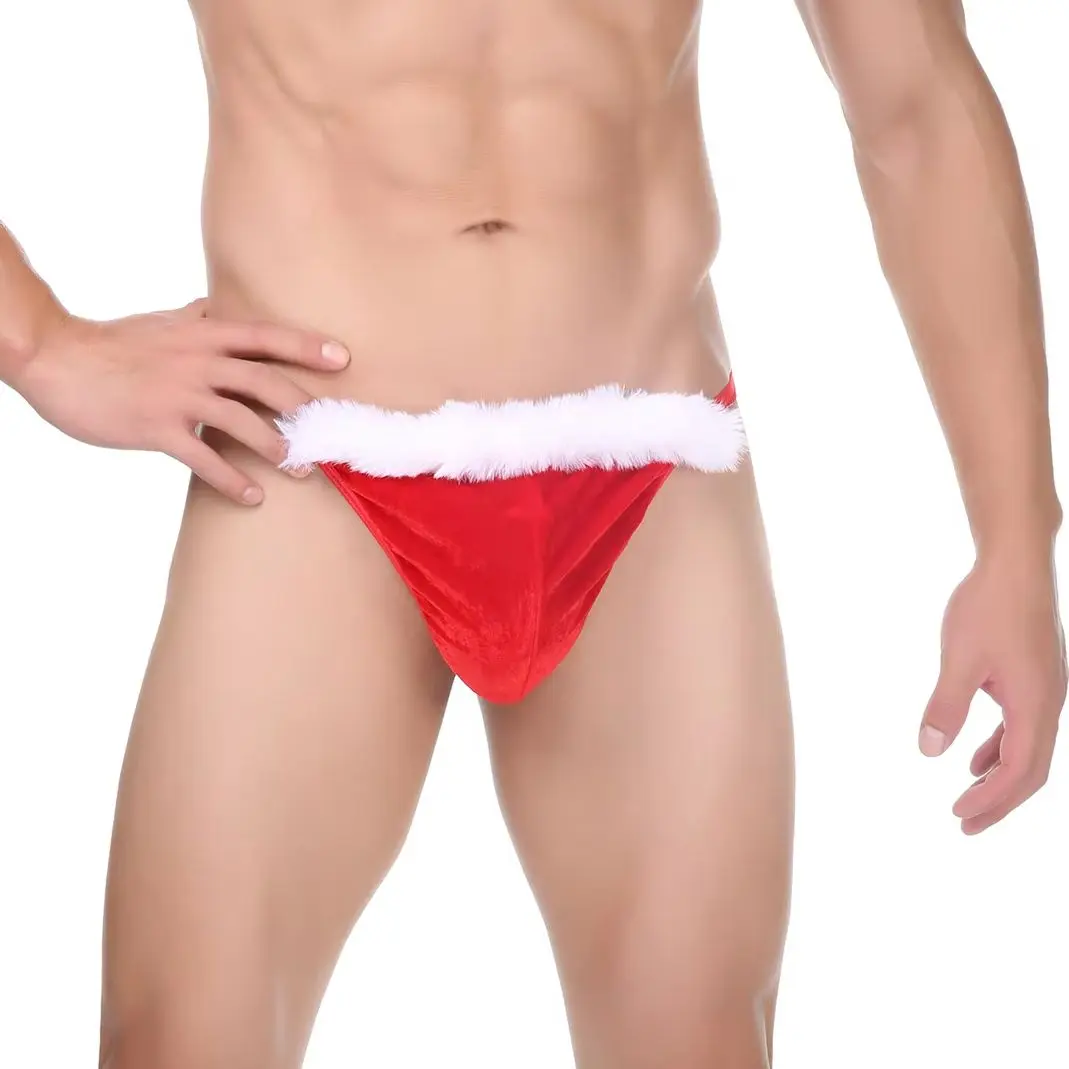 Men's Thongs Christmas Style Underwear G-String Sexy Low-rise Thong Breathable Bulge Pouch Underpants Man Panties Novelty Gift