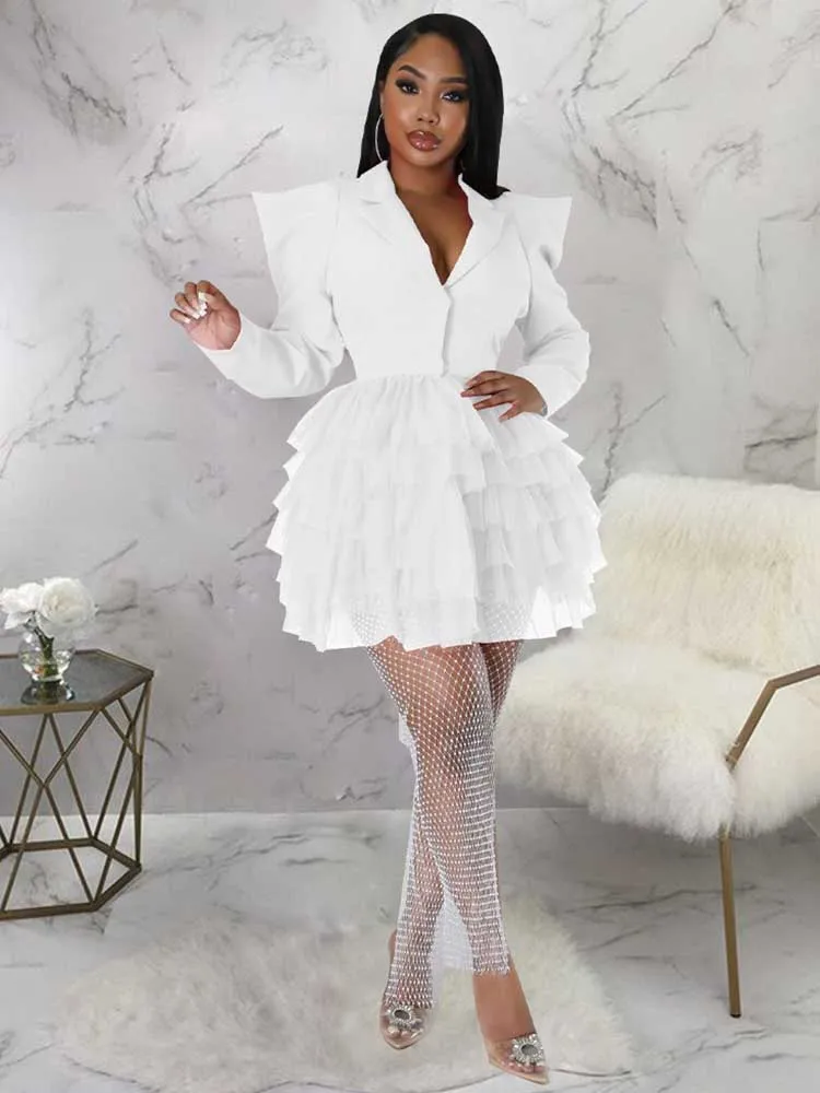 women Elegant and chic dress long sleeve spring female fashion dress mash blazer dress wholesale dropshipping
