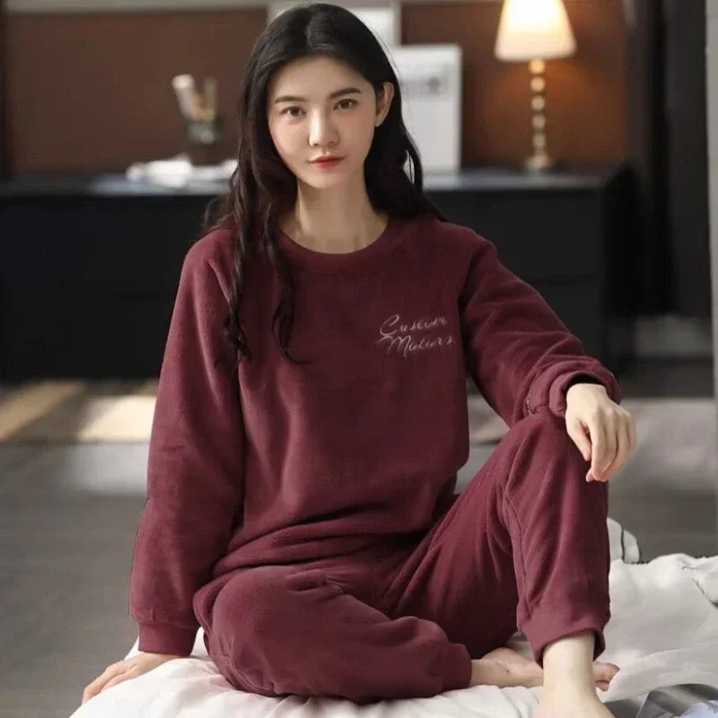 Fashion Women Pajamas Set Autumn Winter Pajamas Flannel Thick Warm Sleepwear Women Cartoon Animal Female Pijamas Cotton Homewear