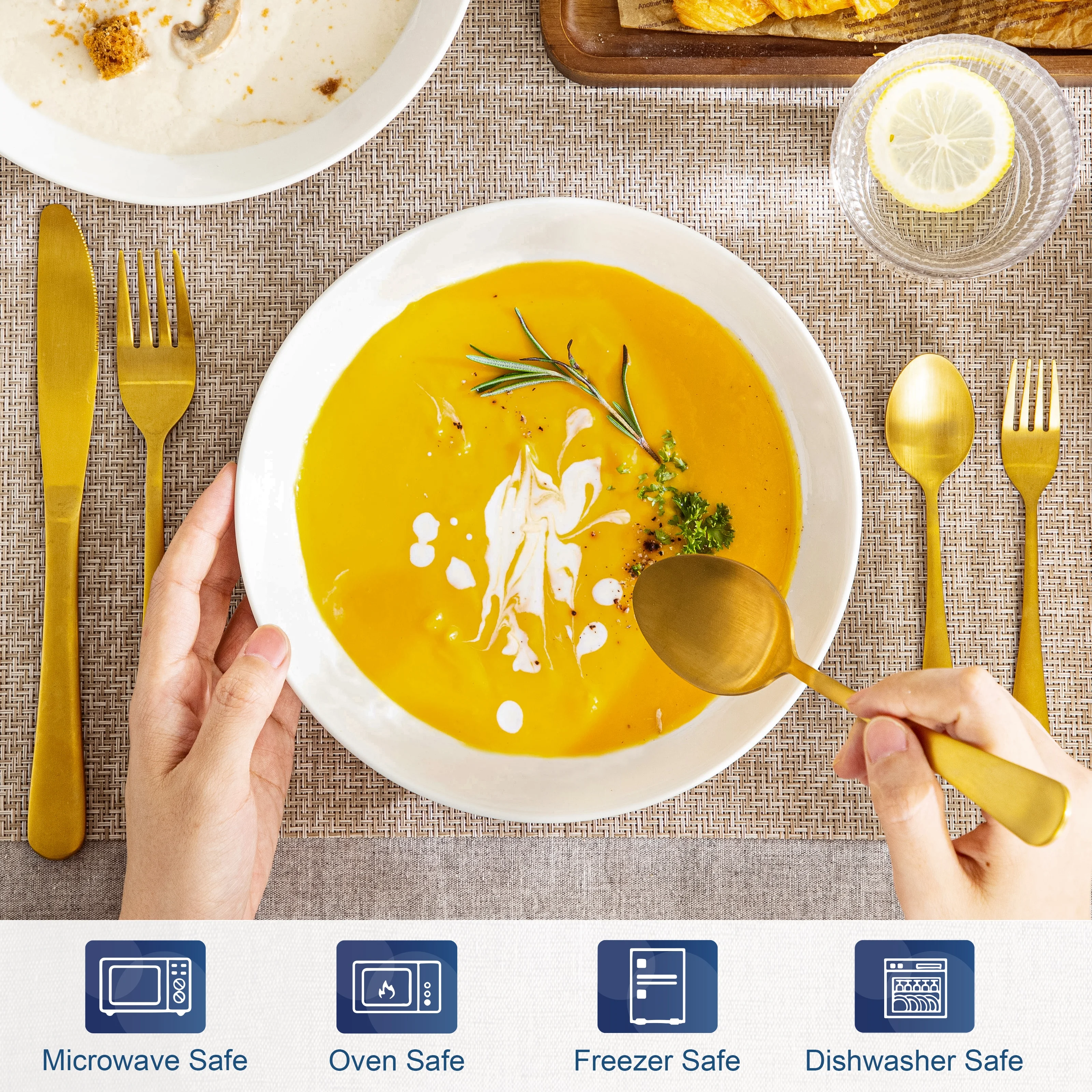 MALACASA 6 قطع 500 مل طقم أطباق شوربة سيراميك بورسلين أبيض للفواكه/النودلز/رامين/وعاء سيرال لخدمة 6/12 8 ألوان #5