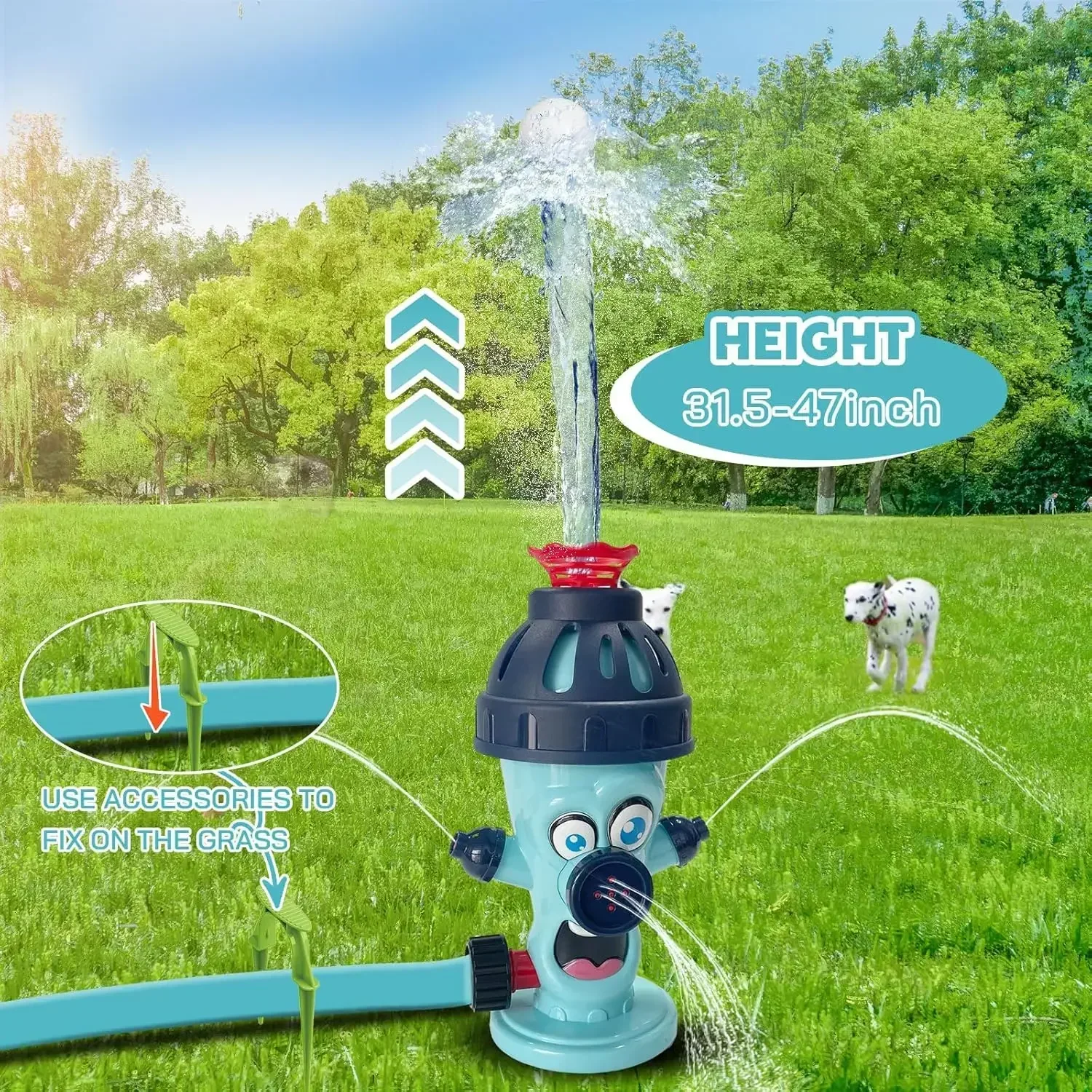 2 in 1 Water Spray Sprinkler T Ball Set Baseball Pitching Machine Hydrant Water Spray Toy with 2 Sprinkler Heads 4 Balls for Kid