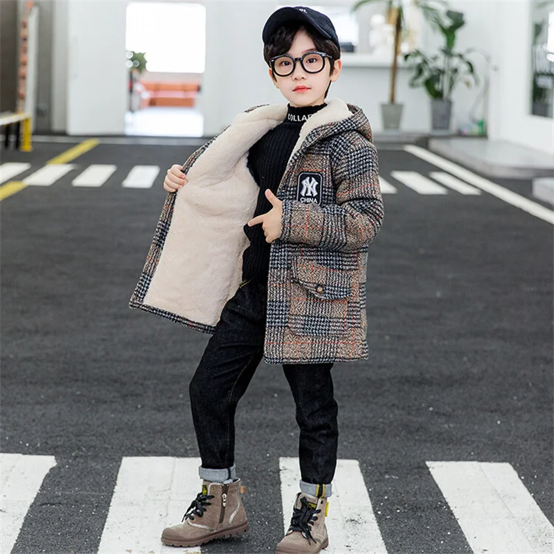 Boys Woolen Coat Overcoat Jacket Windbreak 2024 Furs Warm Plus Thicken Autumn Winter Cotton Christmas Gift Children\'s Clothing