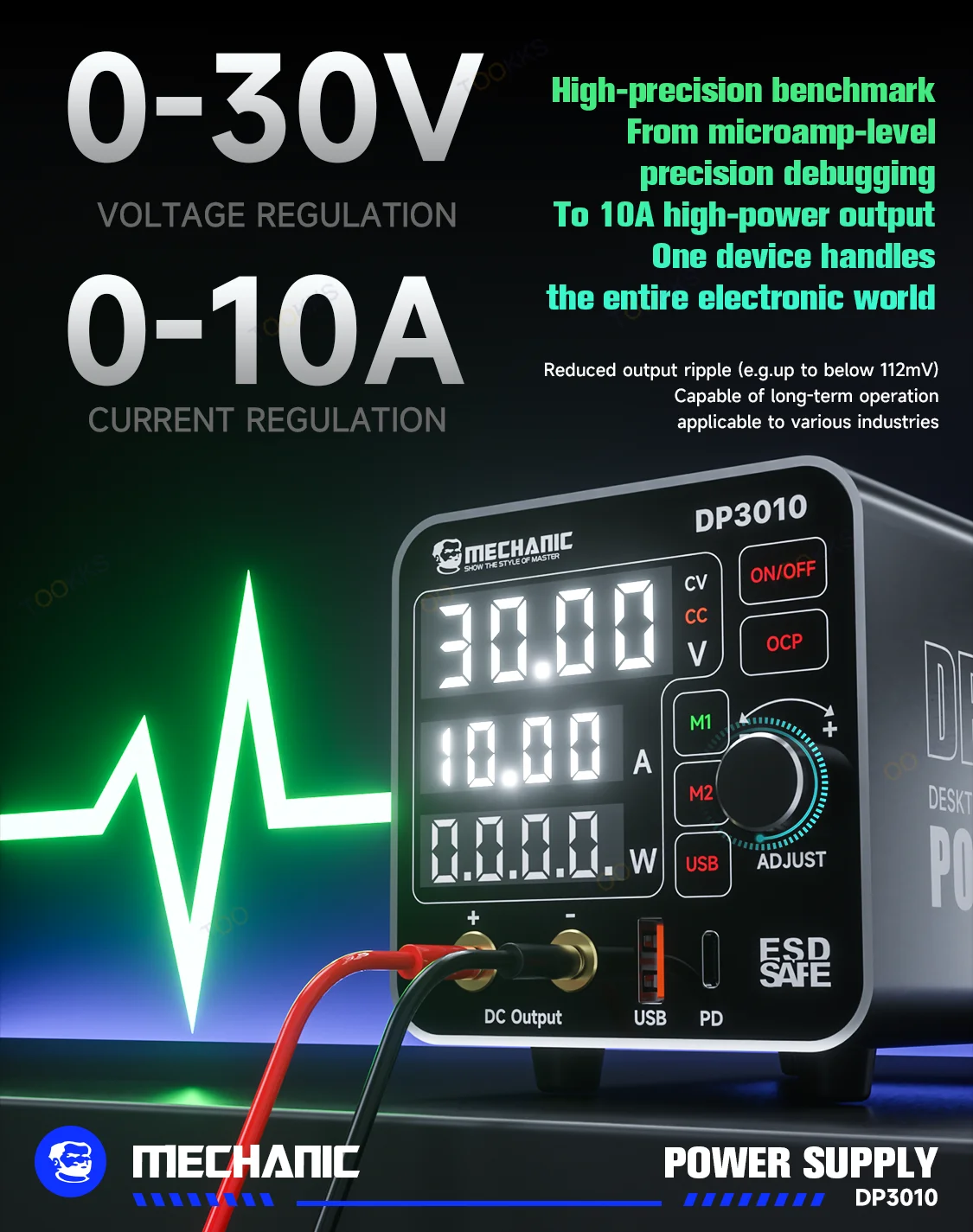 MECHANIC DP3010 300 Вт мини-интеллектуальный регулируемый источник питания в один клик для мобильного ремонта, тестирование батареи материнской платы