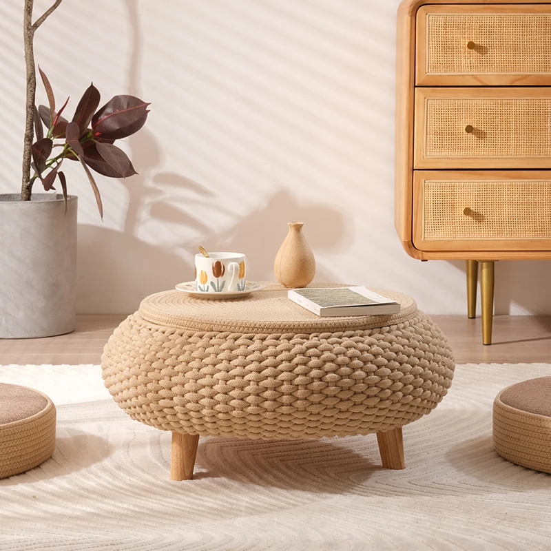 

Rolling Tatami Table Storage Ottoman Bay Window Tea Desk Minimalist Corner Coffee Stand for Small Apartment Decor