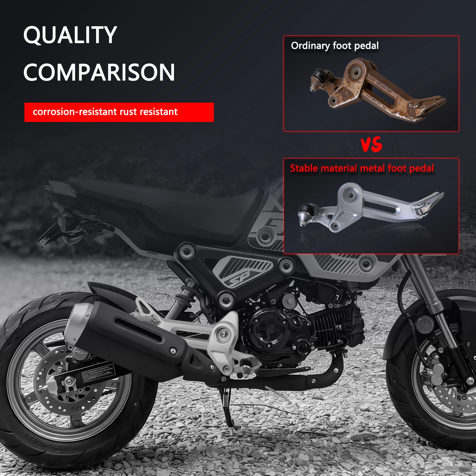 6061 High Strength Aluminum Alloy Motorcycle Footpegs Assembly Fit for 2021-2024 Honda Grom MSX 125 SF,Sliver Color