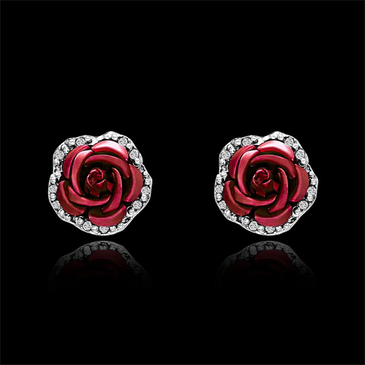 Fashion Rose Flower Rhinestone Stud Earrings For Women Blue Red Purple Round Bouquet Crystal Earring Wedding Jewelry Gift Brinco