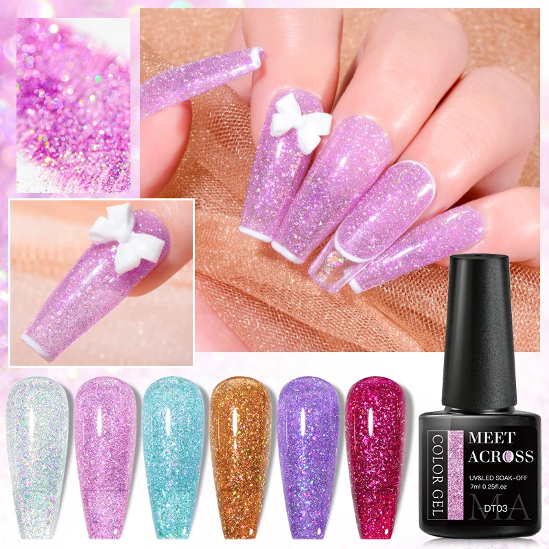 7Ml สะท้อนแสง Glitter Gel Glitter Sparkling Sequins เล็บเจล Soak Off Uv Led Nail Art Gel Varnishes ต้องการ base Coat