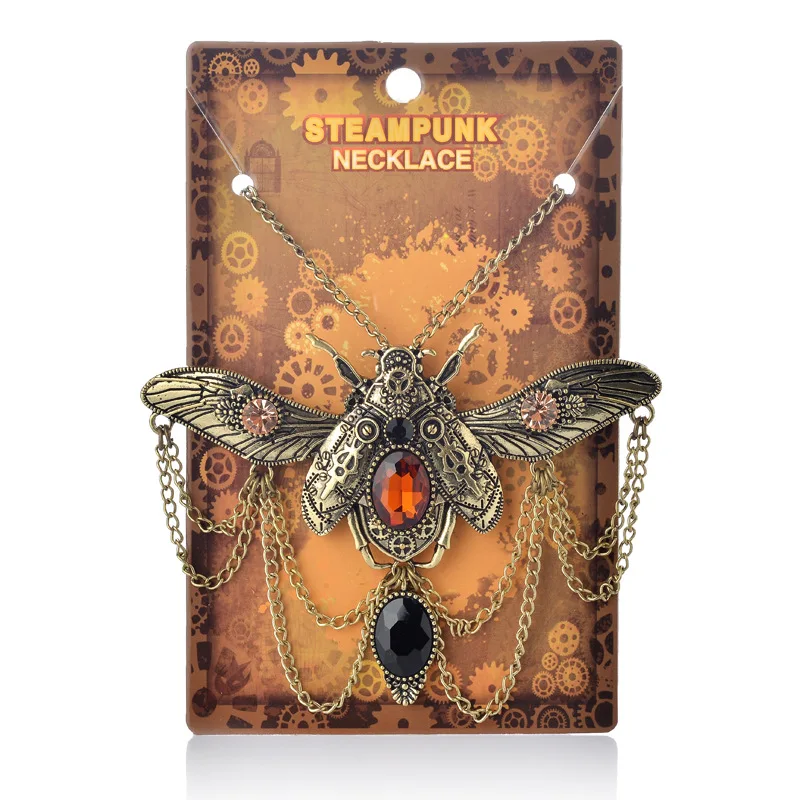 Steampunk Large Beetle Pendant Necklace, Vintage Victorian Retro Insect Jewelry, Gothic Statement Necklace for Women Men, Gift