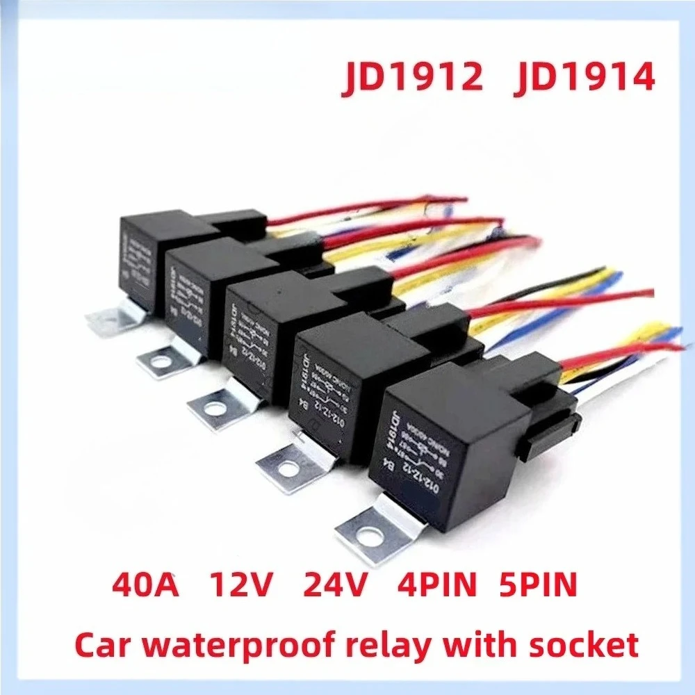 40A Automotive Relay 12V 24V 4pin 5Pin Car Relay with Relay Socket JD 1912 1914 2912 2914 Universal Modification and Maintenance
