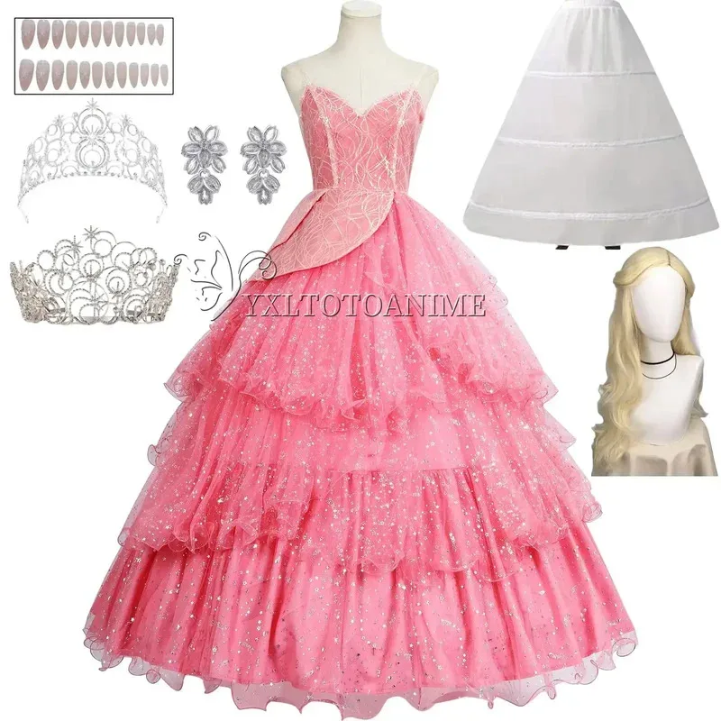 

IN STOCK Glinda Wicked Cosplay Costume Disguise for Adult Women Pink Dress Roleplay Fantasy Outfit Halloween Carnival Suit