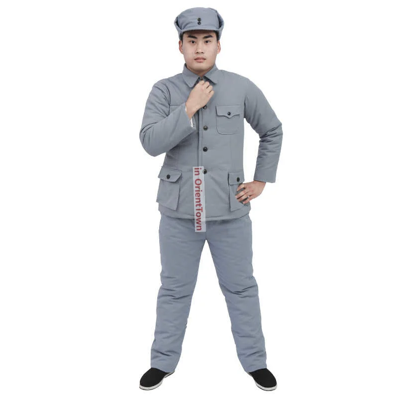 Film TV Eighth Route Army 100 % Cotton Clothing China 1950s - 1960s Performance Uniform Pure Cotton-padded Jacket + Pants Winter