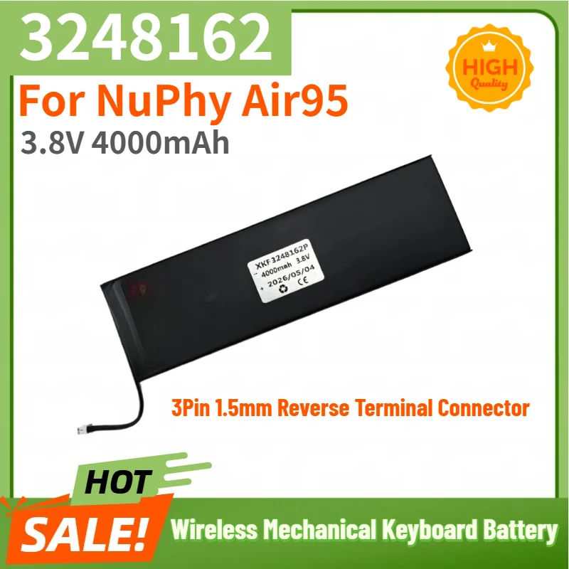 3248162 Battery 3.8V 4000mAh for NuPhy Air95 Wireless Mechanical Keyboard, 3Pin 1.5mm Reverse Terminal Connector