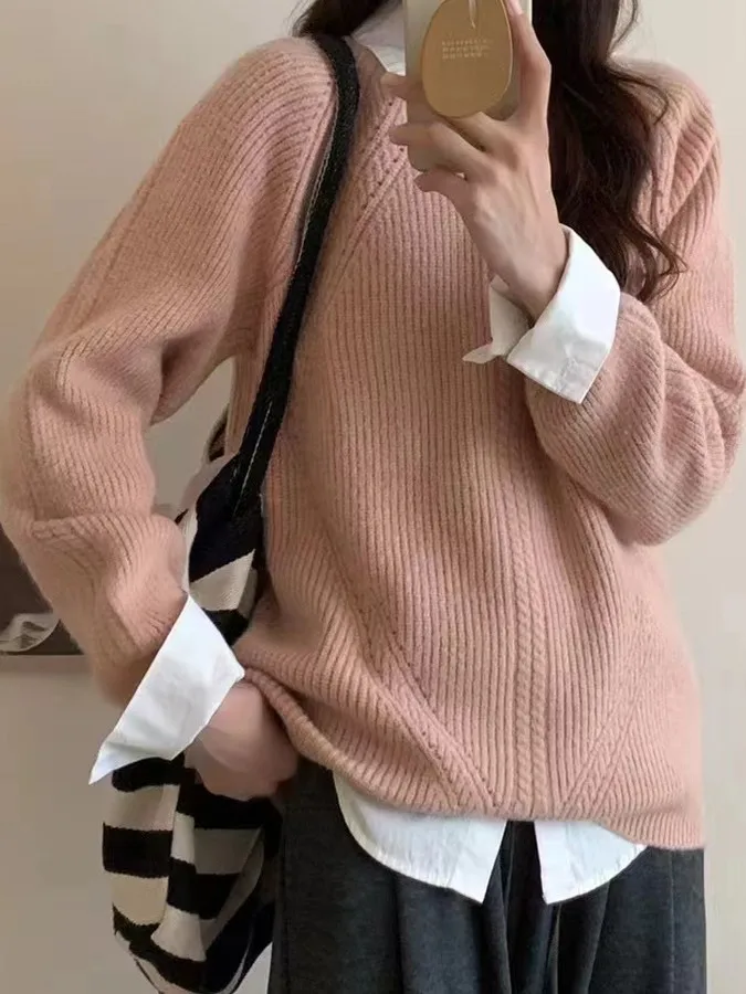 

Женский удобный вязаный свитер большого размера, осень-зима, свободный универсальный мягкий уютный топ с перекрытием, высококачественный ощущение