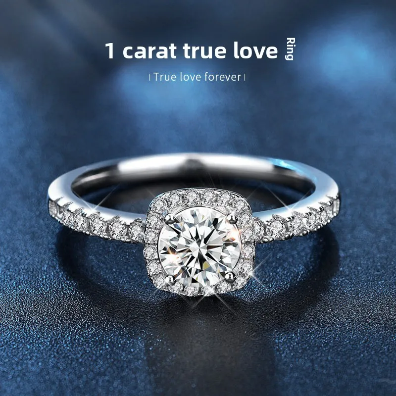 

Кольцо с фианитом 1 карат в оправе «Хало», обручальное кольцо из стерлингового серебра с покрытием, для предложения руки и сердца, годовщины, повседневной носки