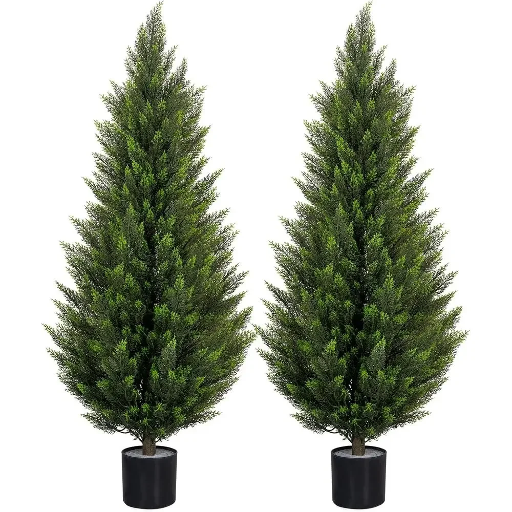 

Set of 2 UV-Resistant Artificial Evergreen Trees for Outdoor Porch, Patio, or Entryway Decor