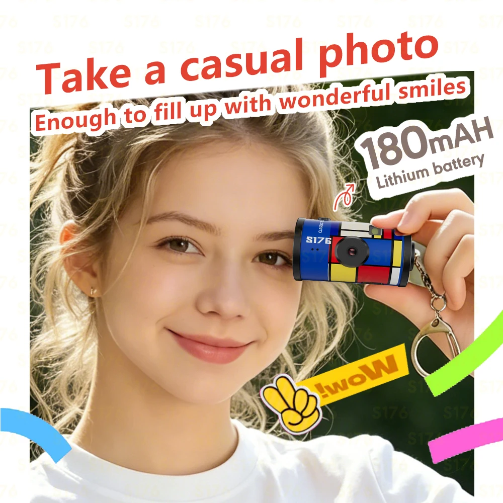 Multi-Color Keychain Camera with Built-in Display Screen Ultra-Compact Digital Camera for Kids Supports Photo & Video Recording